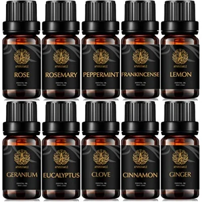 Afbeelding van Aromatherapie, gember etherische olieset voor diffuser, 100% pure kaneel olie kit thuis, 10 x ml therapeutische kwaliteit eucalyptus oliën set kruidnagel, wierook,