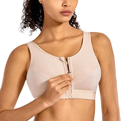 Afbeelding van SYROKAN High Impact Wireless Racerback sportbeha Met Hoge Ondersteuning Voor Dames Ritssluiting Aan De Voorkant Beige 80C