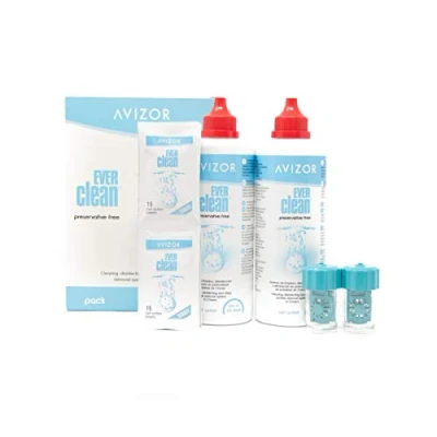 Afbeelding van AVIZOR Ever Clean Contact Lens Liquid 2 x 350 ml. Solution for Cleaning and Disinfection of All Types Lenses.