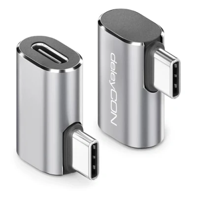 Afbeelding van deleyCON USB C Adapter Hoek 90 Graden (2 Stuks) 40Gbps, 240W, 8K60Hz, Aluminium Behuizing, Type Plug naar Socket Compatibel met Smartphone Tablet Laptop Notebook PC Switch en nog Veel Meer.