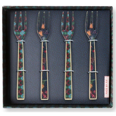 Afbeelding van Pip Studio Berry Blues Blue gebaksvorkjes set van 4 donkerblauw geëmailleerd bloemen