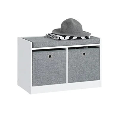 Afbeelding van SoBuy FSR65 K DG Schoenenbank Schoenenkast Schoenenrek Opbergruimte met Zitkussen Wit Grijs 2 Lades bxlxh 68x32x45cm