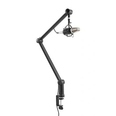 Afbeelding van RICOO Verstelbare professionele microfoonarm MS061 met inklapbare schaararm, microfoonstandaard, microfoonhouder, microfoonarm, boomarm bureauhouder, zwart