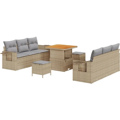 Afbeelding van vidaXL 9 delige Tuin Sofa Set met Kussens Beige Poly Rattan Acacia