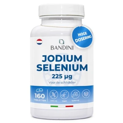 Afbeelding van Bandini® JODINE 225 mcg + Selenium 100 160 tabletten hoge absorptie en dosering Kaliumjodide KI Methionine Voedingssupplement Veganistisch, geen GMO