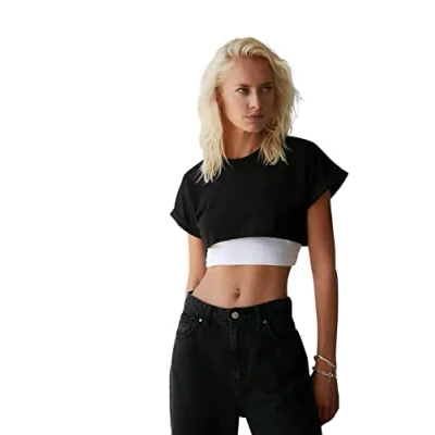 Afbeelding van Trendyol Rood 100% Katoen Super Crop Gebreid T Shirt Met Ronde Hals Twoss21Ts0091