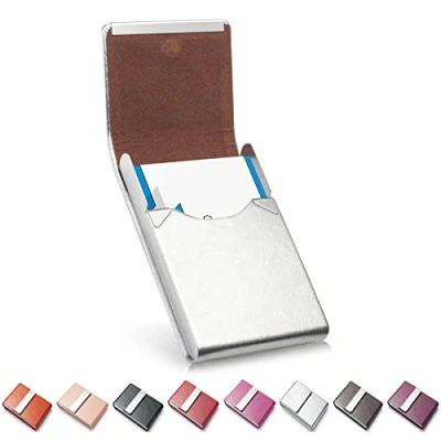 Afbeelding van Visitekaartjeshouder, Luxe microfiber lederen visitekaartjehoes, metalen kaarthouder zak, visitekaarthouder portemonnee voor vrouwen en mannen met magnetische sluiting (zilver), CXPSK zilver