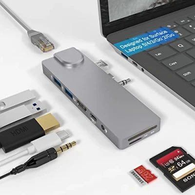 Afbeelding van Surface Laptop 5 Docking Station, met HDMI adapter 4K + 1000 m LAN opladen USB C 60 W PD 2 3.0 SD/TF kaartlezer 3,5 audiopoorten combo voor 5/4/3/GB 2/GB