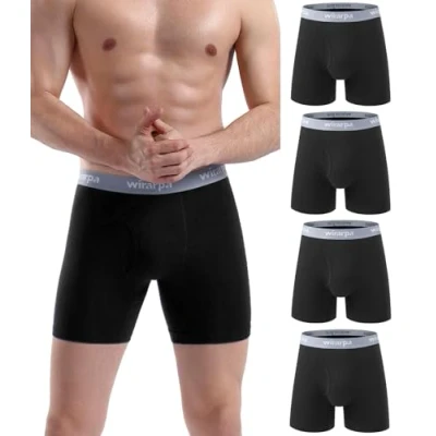 Afbeelding van wirarpa Heren ondergoed Trunks Katoen Stretch Boxer Shorts Open Fly Tagless Onderbroek voor Mannen Regular Been 4 Pack, Wit M