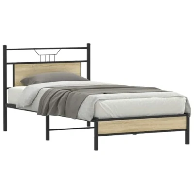 Afbeelding van Bedframe Bewerkt Hout Sonoma Eikenkleurig 100X200 cm 140 x 200 / Zwart