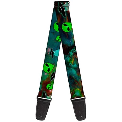Afbeelding van Gitaarband met gesp Aliens &amp; UFO&#039;s Galaxy/Green/Black/White