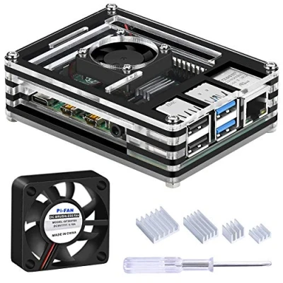 Afbeelding van GeeekPi Acryl behuizing voor Raspberry Pi 4 Model B, met ventilator koellichaam B (alleen 4) (zwart en