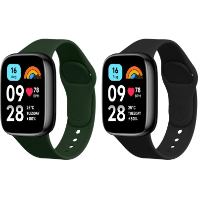 Afbeelding van kwmobile 2x horlogebandjes geschikt voor Xiaomi Redmi Watch 3 Active bandje Smartwatch bandjes van TPU Activity tracker horloge band in zwart / donkergroen