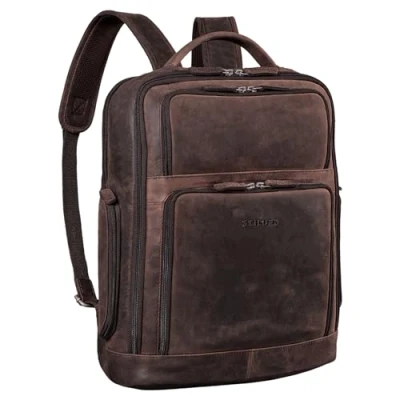 Afbeelding van STILORD &#039;Jayden&#039; Business rugzak Heren Leer Grote Vintage met Laptop compartiment 15 inch DIN A4 Daypack Echt leder, Kleur:zamora bruin