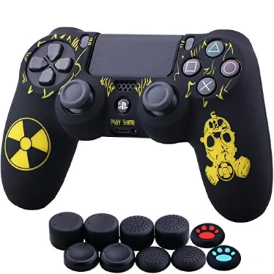 Afbeelding van YoRHa Laser Carving Siliconen Cover Skin Case voor Sony PS4/slim/Pro Dualshock 4 Controller x 1 (straling) met duimgrepen 10