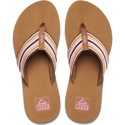 Afbeelding van Reef Spring Woven Smoothie Stripe Dames Slippers Cognac/Roze Maat 42,5