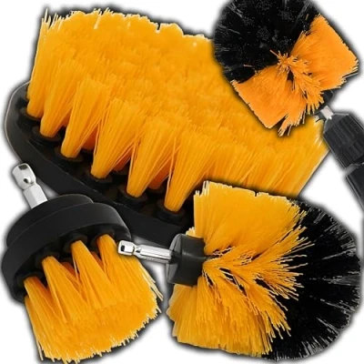 Afbeelding van Retoo Borstelopzetstuk, boormachine, set van 3 stuks, reinigingsborstel, velgenborstel, scrubber, reinigingsborstelset voor auto, velgen, keuken, badkuip, tegels, bank, hoeken, grill