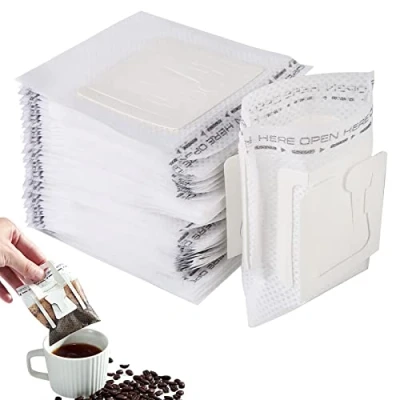 Afbeelding van Drip Coffee Bag, 100 stuks draagbare koffiefilters, koffiethee, druppelfilterzakken, druppelvormige koffiezak, hangende oordruppel koffiezakjes voor de meeste kopjes, reizen, thuis, kantoor, camping