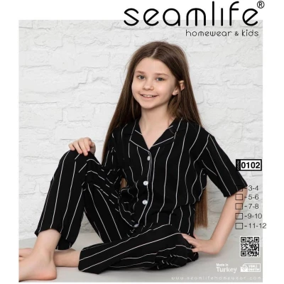 Afbeelding van Meisjes Pyjama Set / 100% Katoen Zwart 3 4 jaar