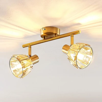 Afbeelding van Lindby plafondlamp 2 lichts glas, staal H: 18 cm E14 helder, messing
