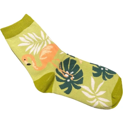 Afbeelding van Groene Flamingo Sokken Grappige happy socks One Size (35 38) Groen Grappig Cadeau Tip Kadotip Kinder
