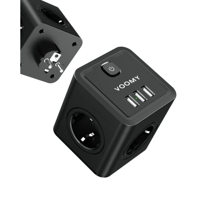 Afbeelding van Cube Verdeelstekker 3 USB A &amp; 4 EU Black