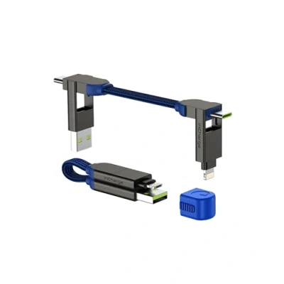 Afbeelding van Rolling Square inCharge X Sleutelhanger Kabel USB C, C Universele Kabel, Cadeau voor Mannen, Mobiele Oplader 6 in 1, Hightech Gadget, Blauw, Lightning van 100 W