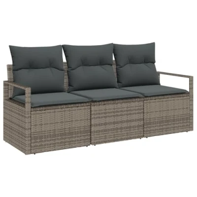 Afbeelding van vidaXL 3 delige Tuin Sofa Set met Kussens Grijs Poly Rattan, 2 zits Opbergruimte &amp; Rattan