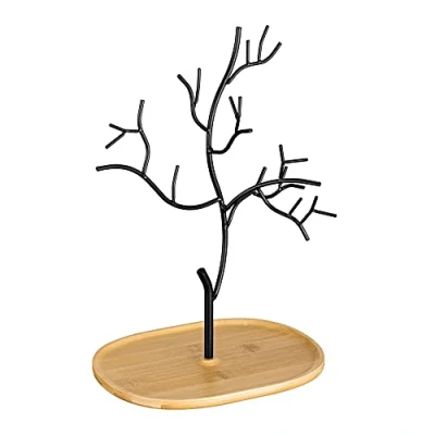 Afbeelding van Navaris sieradenboom van bamboe en metaal Sieradenstandaard voor kettingen, oorbellen &amp; ringen Decoratieve sieradenhouder 31 cm hoog