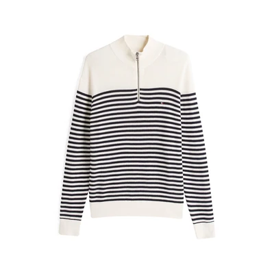 Afbeelding van Tommy Hilfiger Racking Structure ZIP MOCK Trui, Heren, Maat: Small, Ivory petal/desert sky