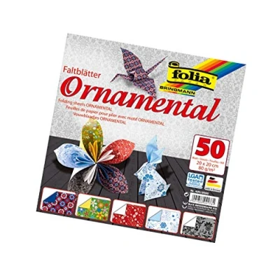 Afbeelding van folia 490/2020 vouwbladen ornamental, 20 x cm, 80 g/m², 50 vellen gesorteerd in 5 motieven ideaal voor prachtige vouwfiguren en vormen
