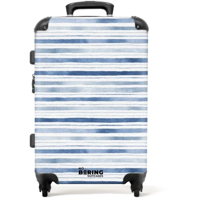Afbeelding van NoBoringSuitcases.com Grote koffer Strepen patroon blauw Kinderkoffer geschikt voor jongen en meisjes Reiskoffer met 4 wielen Trolley op wieltjes Rolkoffer groot kinderen 72 liter Ruimbagage valies 20kg