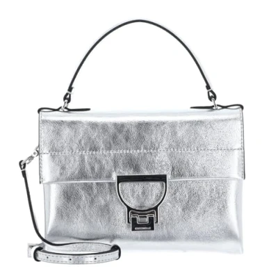 Afbeelding van COCCINELLE Leren Handtas Schoudertas Arlettis Smooth Metal Handbag Silver Zilverkleurig