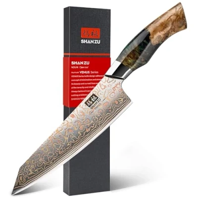 Afbeelding van SHAN ZU Damascusmes 8 inch Damascus Stalen Keukenmes, Koper en Hoog Koolstofgehalte Handgesmeed Japans Koksmes met Esdoornhouten Handvat VENUS serie