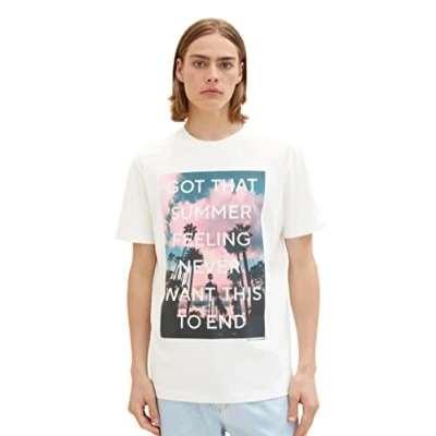 Afbeelding van TOM Tailor Denim Tshirt print, Heren, Maat: Small, Wool white