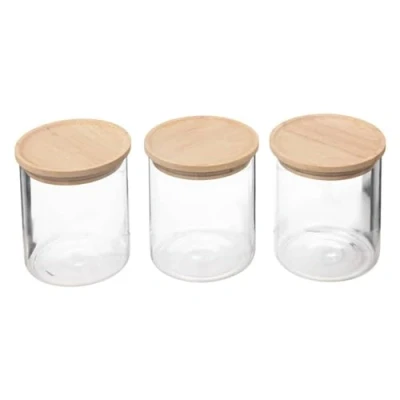 Afbeelding van 5Five Glazen potten 350ml met luchtdichte rubberhouten deksel Set van 3 Transparant