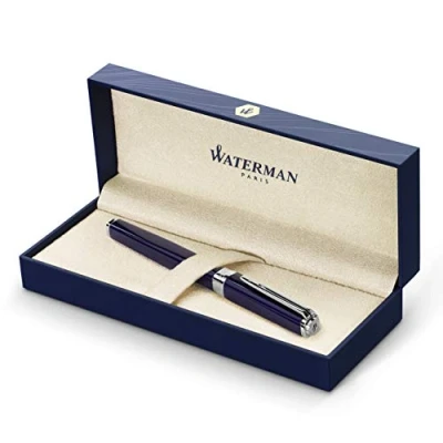 Afbeelding van Waterman Exception Vulpen (model &quot;Slim&quot;) blauw met verzilverde clip fijne veer en blauwe inkt geschenkdoos