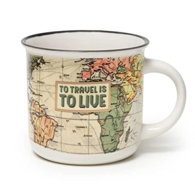 Afbeelding van Legami Cup Puccino, mok van porselein, New Bone China, thema travel, Take a Break Collection, inhoud 350 ml, vaatwasmachinebestendig, magnetronbestendig