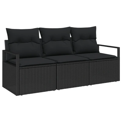 Afbeelding van vidaXL 3 delige tuinsofa set met kussens zwart poly rattan, 2 zit rattan
