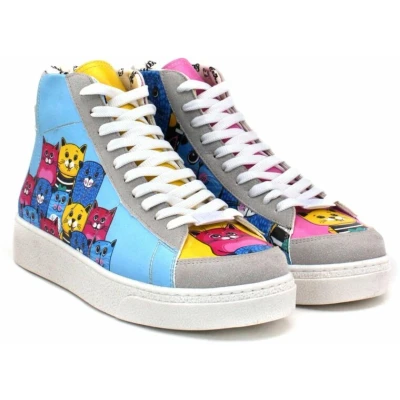 Afbeelding van GOBY Color Pop Cats High Top Sneakers Handmade &amp; Vegan Speels Statement Maat 39