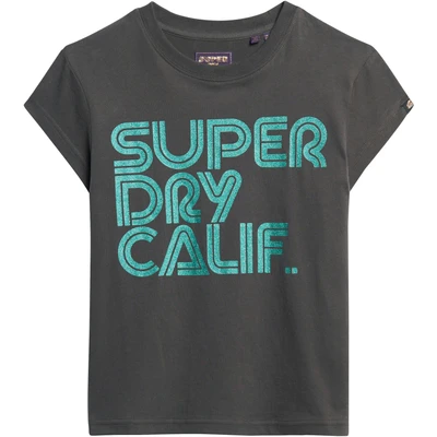 Afbeelding van Superdry Retro Glitter LOGO Tshirt print, Dames, Maat: 36, Vintage black