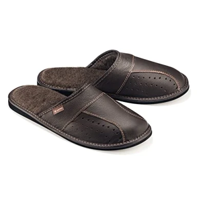 Afbeelding van ESTRO Pantoffels Heren Herenpantoffels Huisschoenen Leer Winter Thuis Instappantoffels Herenslipper MZ01 (42, Bruin)