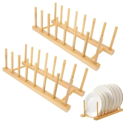Afbeelding van JJiaoLinin afdruiprek, 2 stuks bamboehout, bordenhouder van bamboe, voor kasten, hout boek, borden, kopjes, cd&#039;s, wijnglas