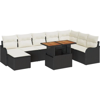 Afbeelding van vidaXL 9 delig Tuin Sofa Set met Kussens Zwarte Poly Rattan