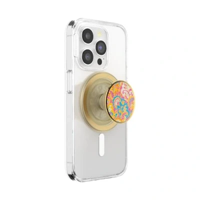 Afbeelding van PopSockets Ronde telefoongreep compatibel met MagSafe, inclusief adapterring, telefoonhouder, draadloos opladen Gaudy Gold