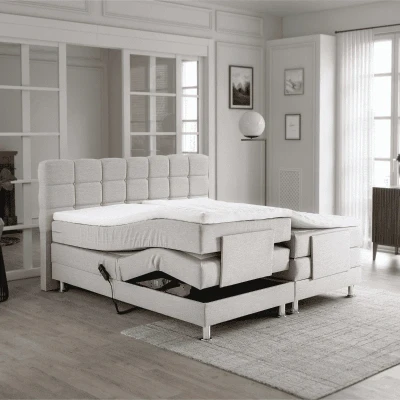Afbeelding van Elektrisch Verstelbare 2 Persoons Boxspring Arizona Beige 160x200 cm Pocketveren Inclusief Topper Dekbed Discounter.nl