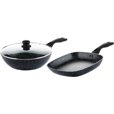 Afbeelding van Westinghouse Pannenset Black Marble (Grillpan 28 cm + Wokpan ø 30 cm) Inductie en alle andere warmtebronnen