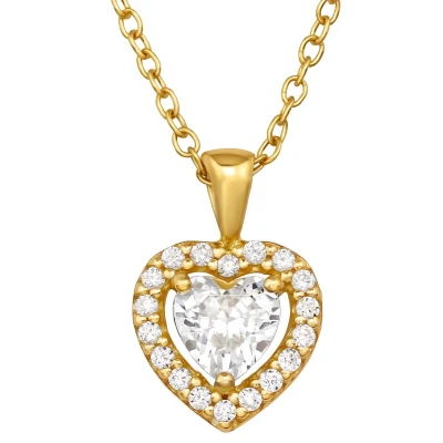 Afbeelding van JoyS Zilveren hartje hanger met ketting 45 cm 14k goudplating / goldplated zirkonia bewerkt