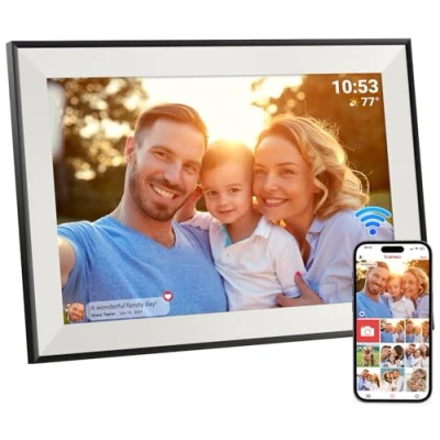 Afbeelding van Hesmor 10,1 inch digitale fotolijst, wifi, 1280 x 800 HD IPS touchscreen, automatische rotatie, 32 GB geheugen, deel foto&#039;s direct via Frameo van overal, zwart en wit