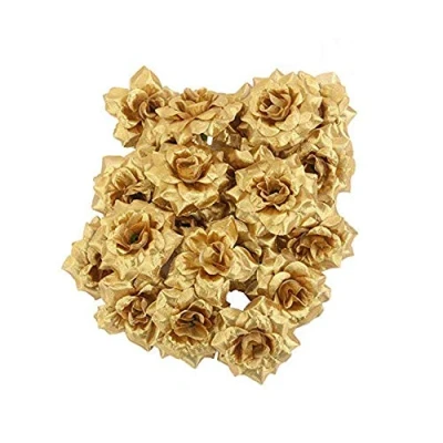 Afbeelding van Wohlstand kunstbloemen, bloemkoppen, rozenkoppen, stoffen rozen, decoratieve bloemen, knutselen, tafeldecoratie, bruiloft, doop, communie, 50 stuks, goud